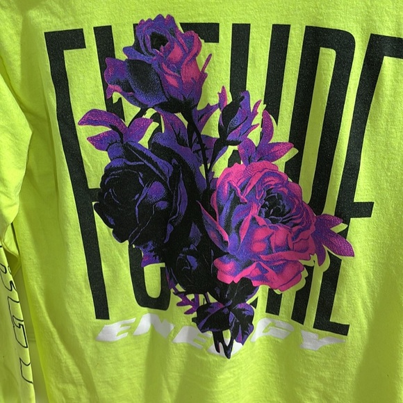 Pacsun Men’s Medium T-Shirt Long Sleeve Future Energy Neon Yellow Graphic Floral - Picture 2 of 7